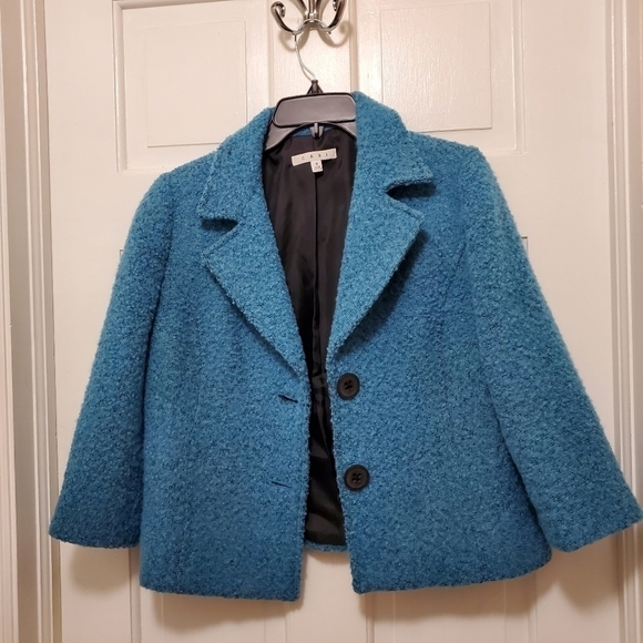 CAbi Turquoise Blue Boucle Charming Wool Blend Blazer size 8 - Picture 9 of 11